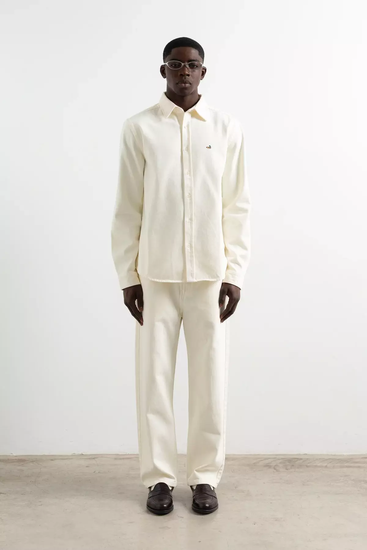 Edmmond Studios Off White Duck Denim Shirt Hemd Herren weiß